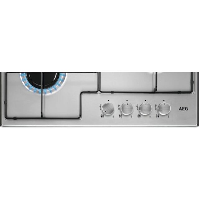 AEG HGX6400SM 
60cm wide 4 burner gas hob. Front silver rotary controls. Enamel pan supports. Flame 