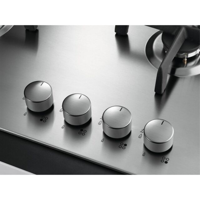 AEG HGX6400SM 
60cm wide 4 burner gas hob. Front silver rotary controls. Enamel pan supports. Flame 