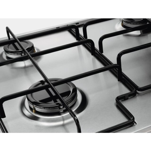 AEG HGX6400SM 
60cm wide 4 burner gas hob. Front silver rotary controls. Enamel pan supports. Flame 