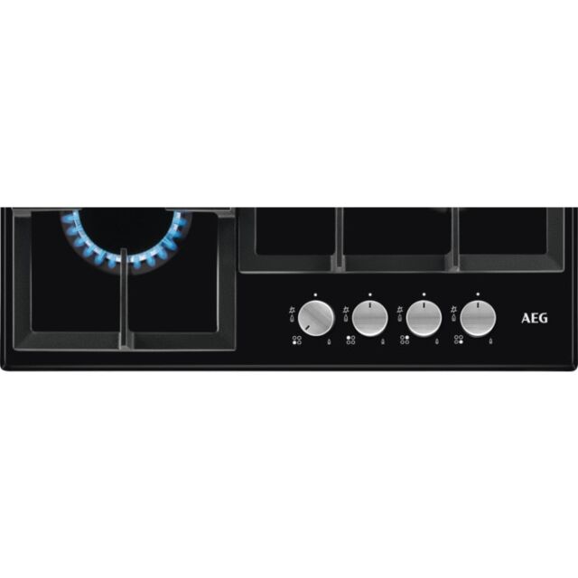 AEG HGX64200SB 
60cm wide 4 burner gas hob with triple crown burner. Black/Silver controls. Cast iro