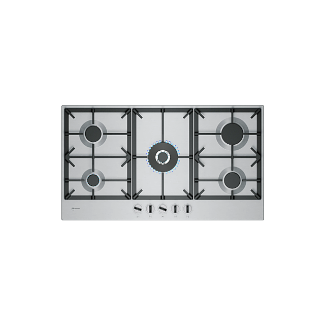 Neff T29CIR8N0 90cm, 5 burner, 5.0kW Wok burner, Optimised FlameSelect, 3 Dishwasher suitable cast i