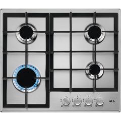 AEG HGE64200SM 
60cm wide 4 burner gas hob with triple crown burner. Black/Silver controls, Cast iro