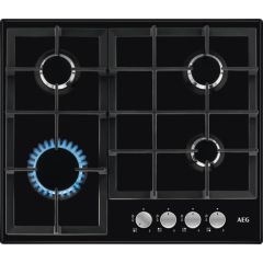 AEG HGX64200SB 
60cm wide 4 burner gas hob with triple crown burner. Black/Silver controls. Cast iro